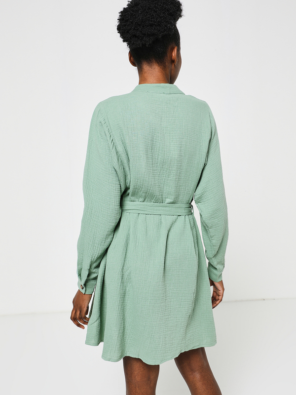 GRACE ET MILA Robe Chemise En Coton Gaufr Uni Vert Photo principale