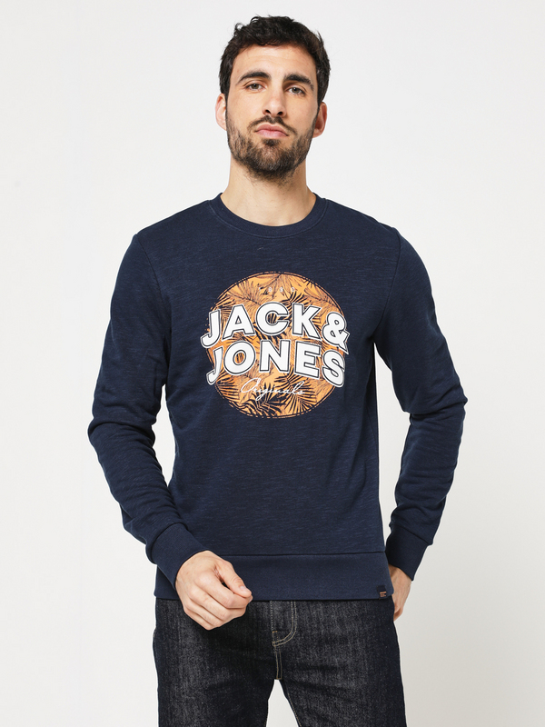 JACK AND JONES Sweat-shirt Logo Feuillage Bleu marine 1012103