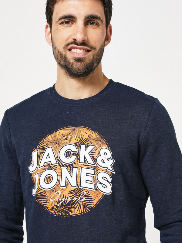 JACK AND JONES Sweat-shirt Logo Feuillage Bleu marine Photo principale