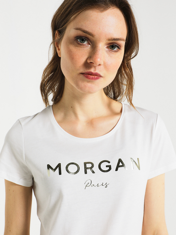 MORGAN Tee-shirt Uni Logo Foil Blanc Photo principale