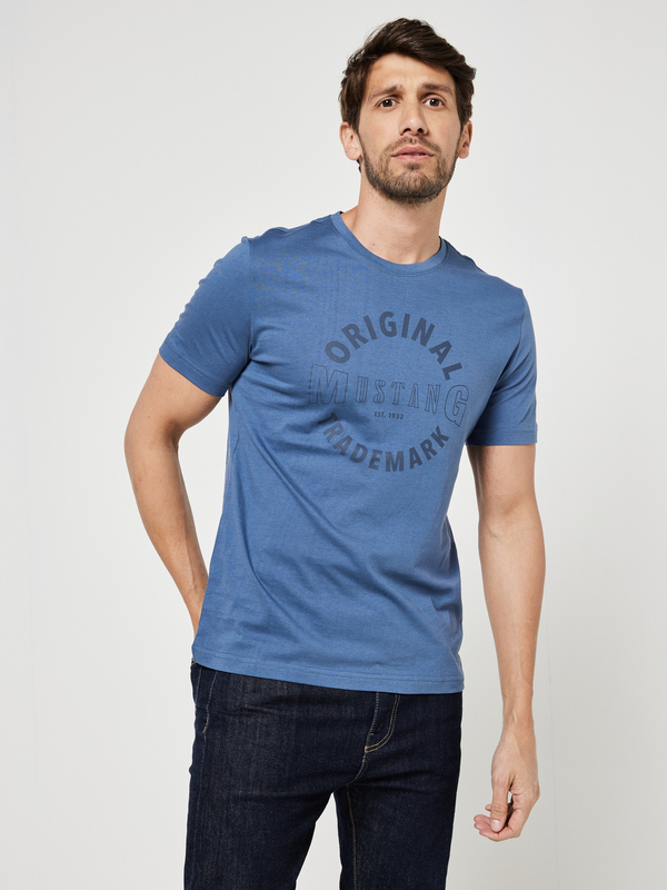 MUSTANG Tee-shirt Logo En Coton Bleu