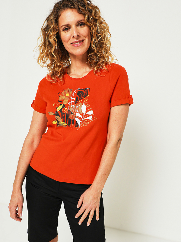 CHRISTINE LAURE Tee-shirt Imprim Feuillage Orange Photo principale