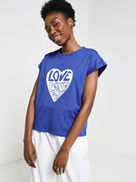 GRACE ET MILA Tee-shirt Message Motif Cœur Bleu