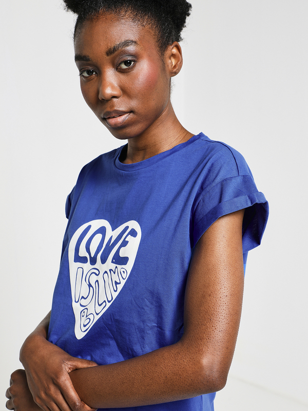GRACE ET MILA Tee-shirt Message Motif Cœur Bleu Photo principale