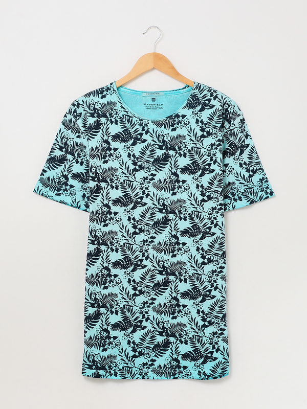 BASEFIELD Tee-shirt À Imprimé Tropical Bleu turquoise