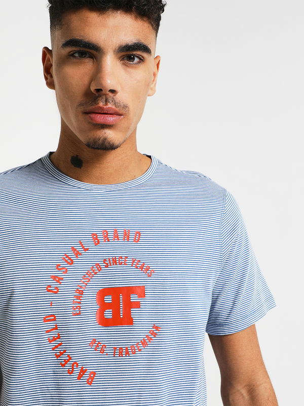 BASEFIELD Tee-shirt Fines Rayures Avec Logo Bleu marine Photo principale