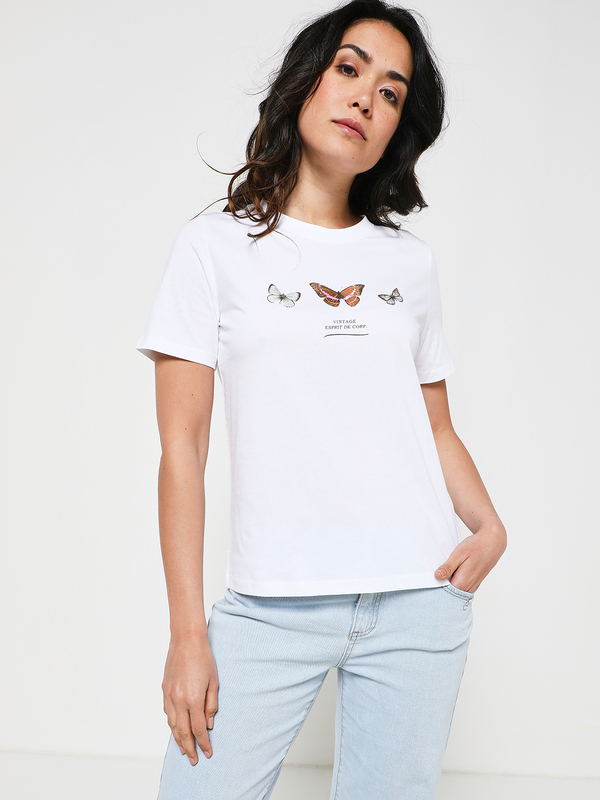 ESPRIT Tee-shirt Print Papillon Blanc Photo principale