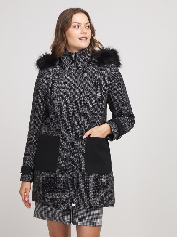 C EST BEAU LA VIE Manteau En Tweed Avec Capuche Noir 1014958