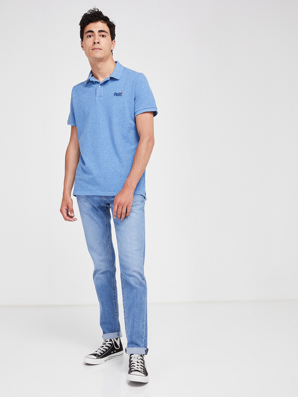 SUPERDRY Polo Piqu 100% Coton Uni Bleu Photo principale