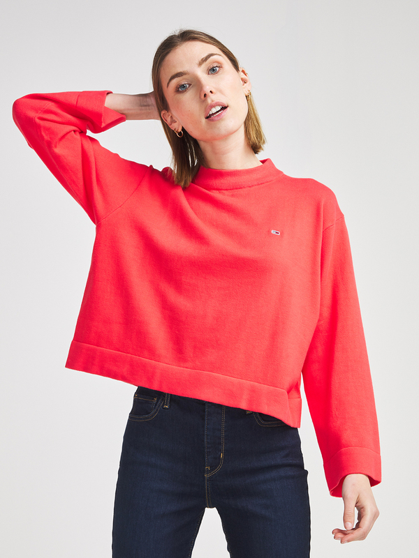 TOMMY JEANS Pull Cropped 100% Coton Duveteux Rose Photo principale