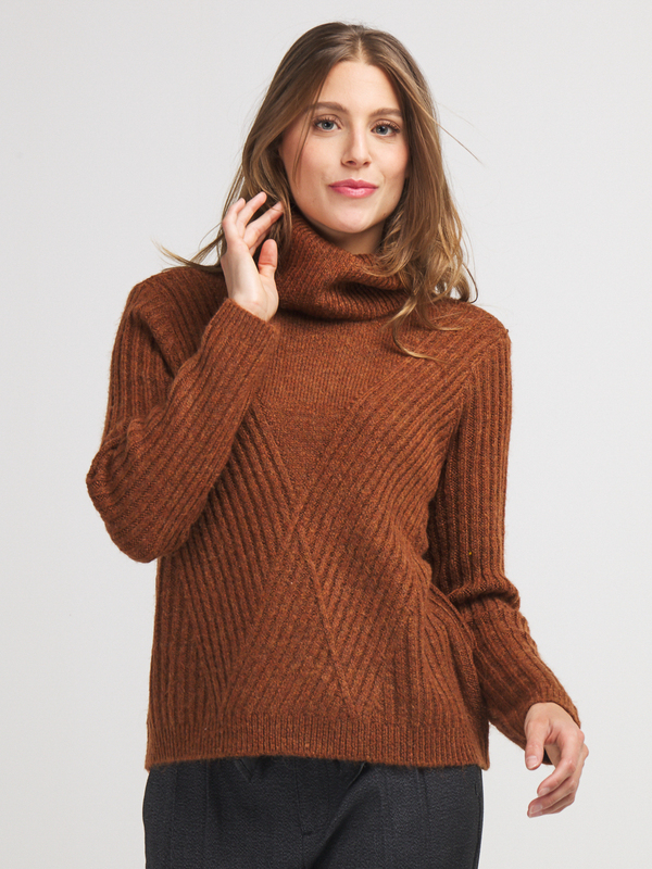 ONLY Pull Col Boule Maille Ctele Fantaisie Marron Photo principale