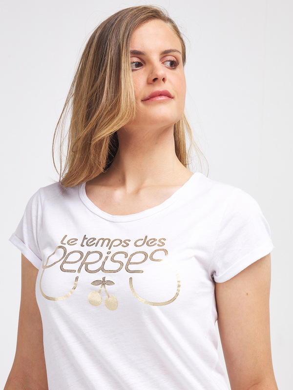 LE TEMPS DES CERISES Tee-shirt Logo Avec Lin Blanc cass Photo principale