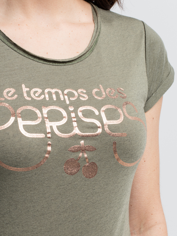 LE TEMPS DES CERISES Tee-shirt Logo Avec Lin Vert kaki Photo principale