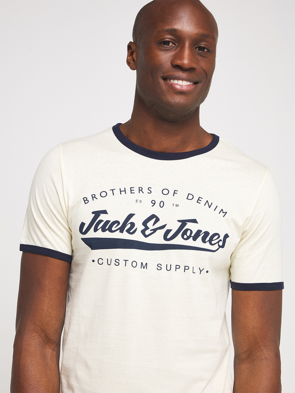 JACK AND JONES Tee-shirt Imprim Logo Ecru Photo principale