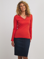 DIANE LAURY Tee-shirt Modal Et Coton Uni Rouge