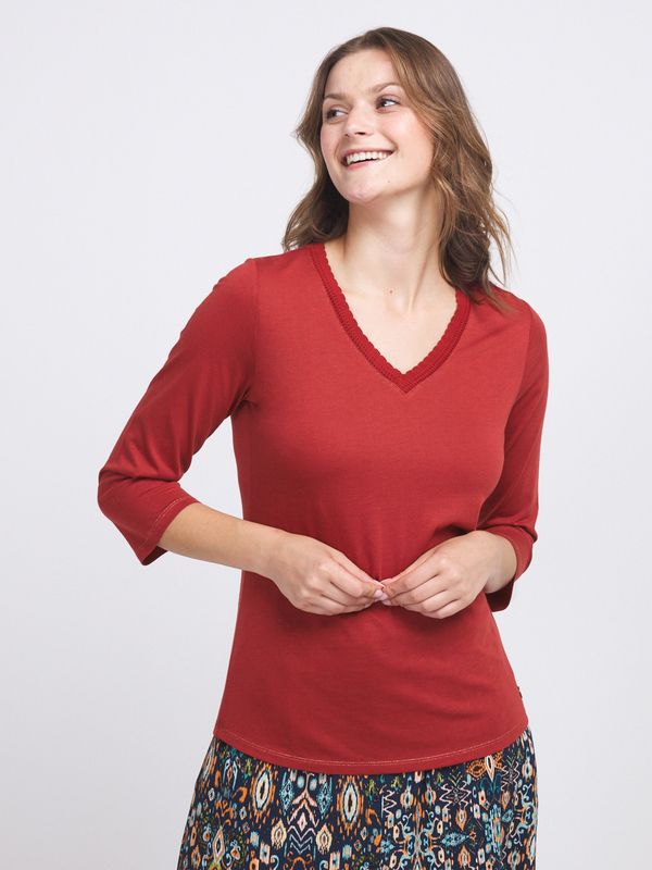 C EST BEAU LA VIE Tee-shirt En Coton/modal Uni Rouge bordeaux Photo principale