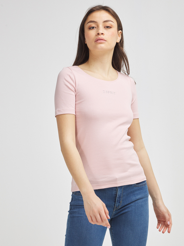 ESPRIT Tee-shirt Coton Bio Logo Strass Rose Photo principale