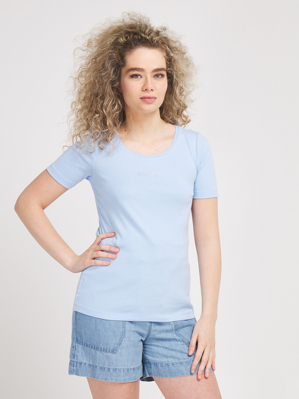 ESPRIT Tee-shirt Coton Bio Logo Strass Bleu ciel Photo principale