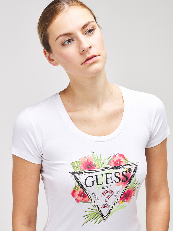 GUESS Tee-shirt Logo Fleuri Et Strass Blanc Photo principale
