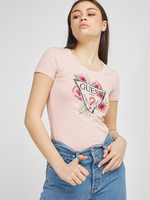 GUESS Tee-shirt Logo Fleuri Et Strass Rose