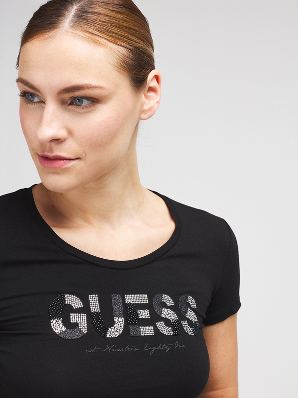 GUESS Tee-shirt Logo Strass Et Paillet Avec Perles Noir Photo principale