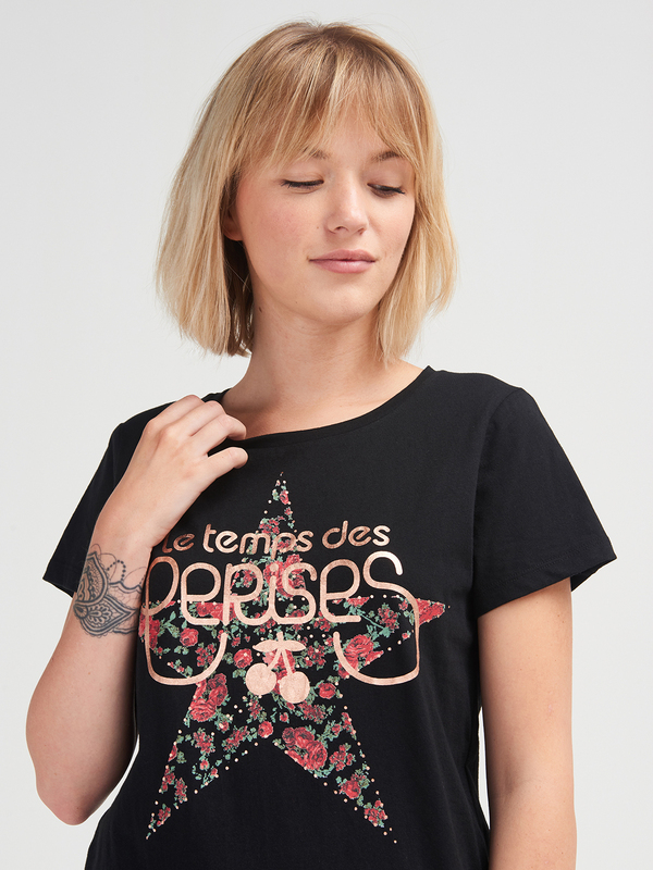 LE TEMPS DES CERISES Tee-shirt Logo Dor Et toile Fleurie Noir Photo principale