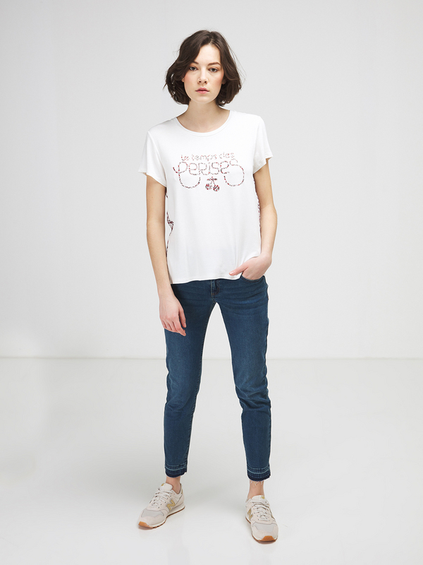 LE TEMPS DES CERISES Tee-shirt Bimatire Logo Fleuri Blanc Photo principale