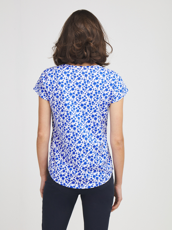 C EST BEAU LA VIE Tee-shirt Imprim Fleurs Bleues Blanc Photo principale