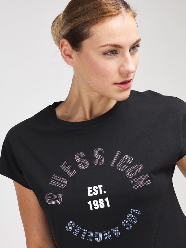 GUESS Tee-shirt Logo Strass Noir Photo principale