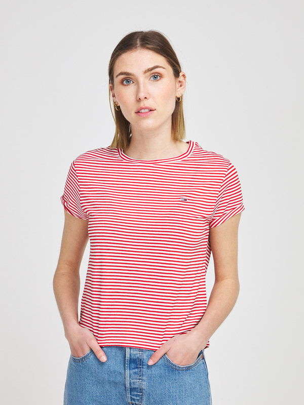 TOMMY JEANS Tee-shirt Cropped Fines Rayures Rouge Photo principale