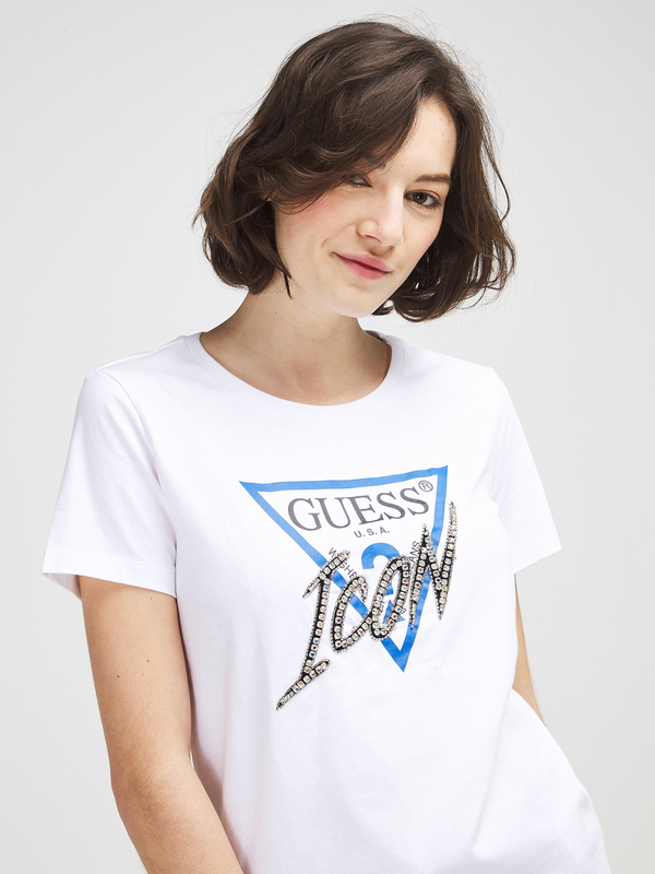 GUESS Tee-shirt Logo Inscription Strasse Blanc Photo principale