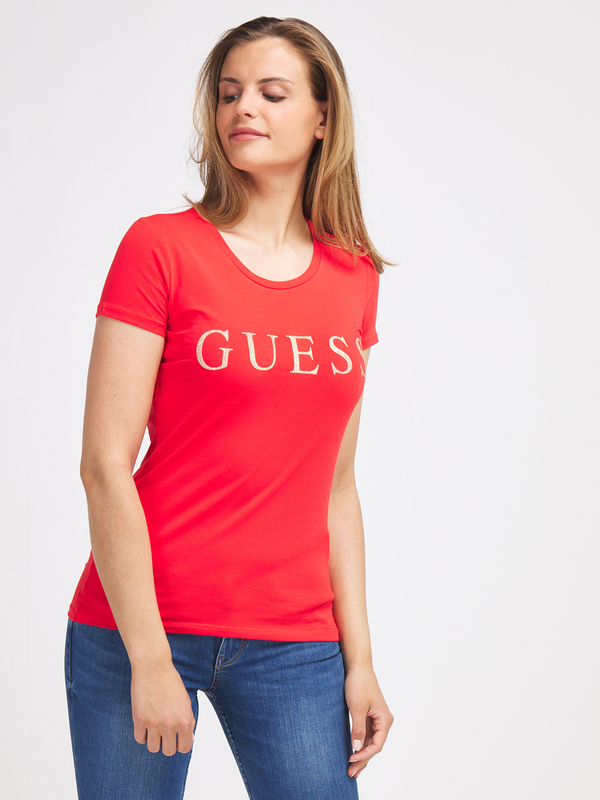 GUESS Tee-shirt Logo Paillet Dor Rouge Photo principale