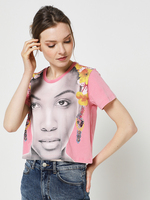 DESIGUAL Tee-shirt Cropped Motif Plac Avec Perles Rose