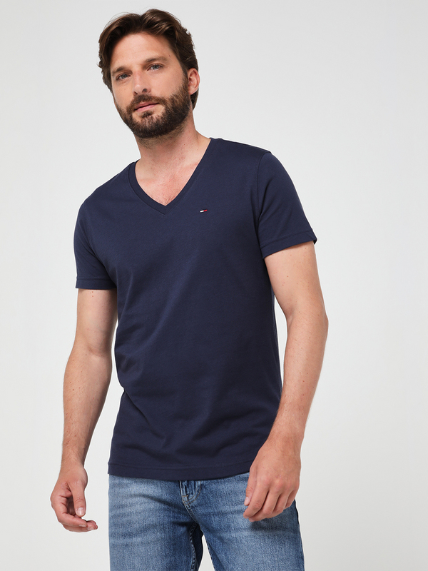 TOMMY JEANS Tee-shirt Encolure V Coton Bio Uni Bleu marine Photo principale