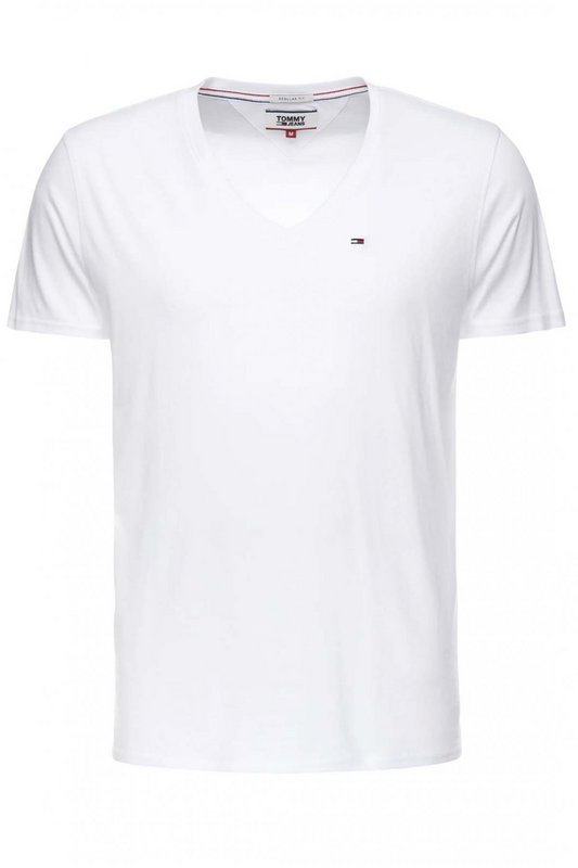 TOMMY JEANS Tshirt Coton Bio Col V   -  Tommy Jeans - Homme 100 CLASSIC WHITE Photo principale