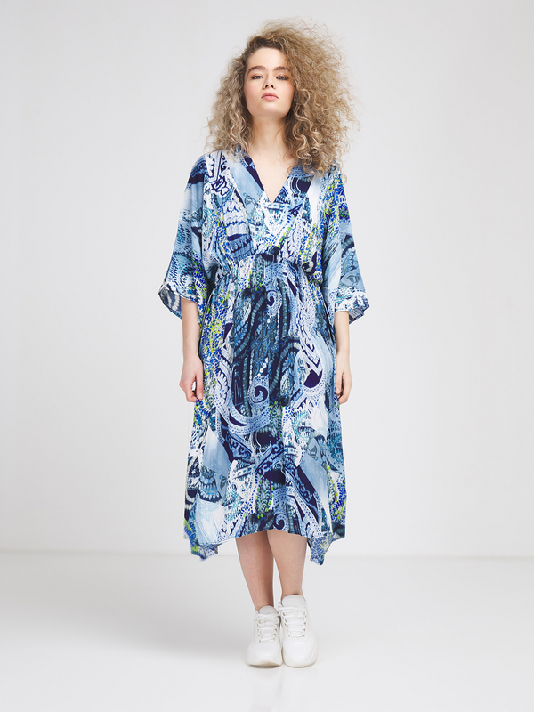 DESIGUAL Robe Cache-cœur Manches Kimono Bleu Photo principale