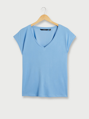 VERO-MODA Tee-shirt Sans Manches, Col V Bleu