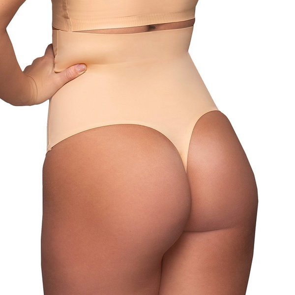 BYE BRA String Invisible Gainage Léger Taille Haute Beige