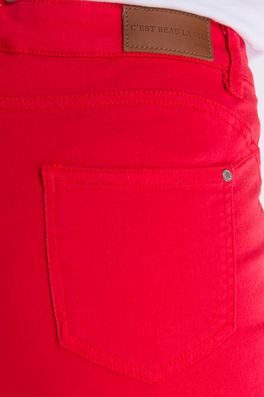 C EST BEAU LA VIE Pantalon 7/8 Slim 5 Poches Rouge Photo principale
