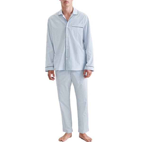 SEIDENSTICKER Pyjama Long Rayé Boutonné En Coton Bleu clair
