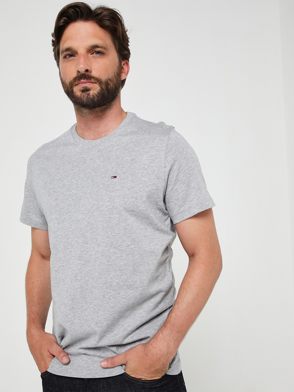 TOMMY JEANS Tee-shirt Uni Mini Logo Brodé Coton Bio Gris clair