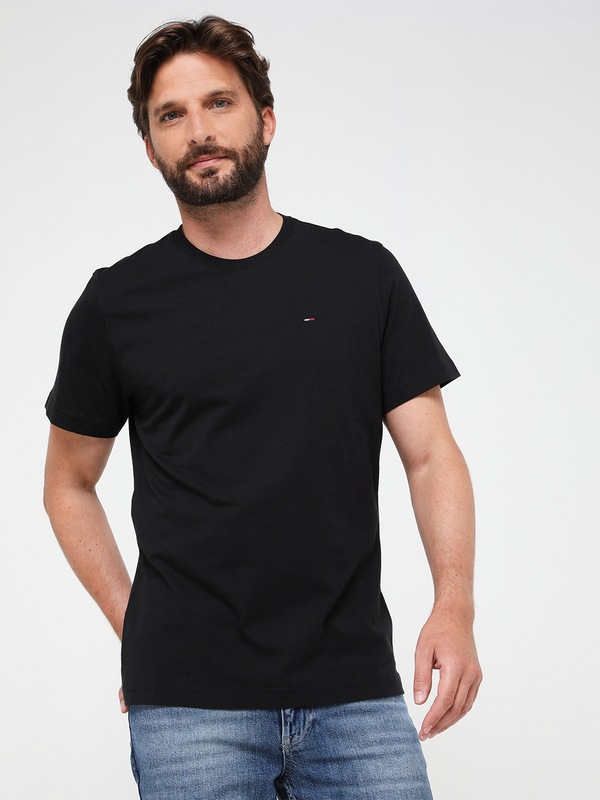 TOMMY JEANS Tee-shirt Uni Mini Logo Brodé Coton Bio Noir