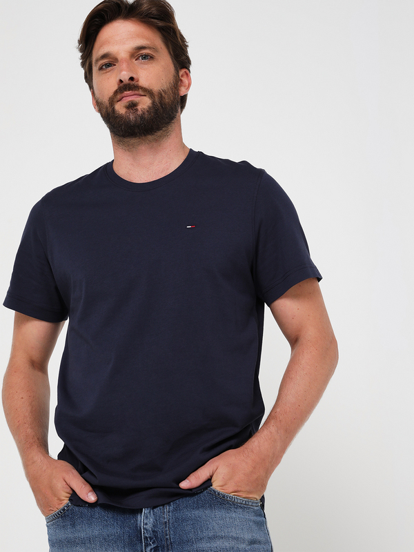 TOMMY JEANS Tee-shirt Uni Mini Logo Brodé Coton Bio Bleu marine