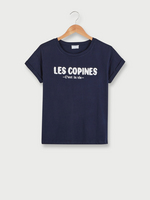 C EST BEAU LA VIE Tee-shirt Manches Courtes  Revers, Message En Broderie Bouclette Bleu marine