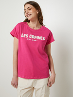 C EST BEAU LA VIE Tee-shirt Manches Courtes  Revers, Message En Broderie Bouclette Rose fuchsia