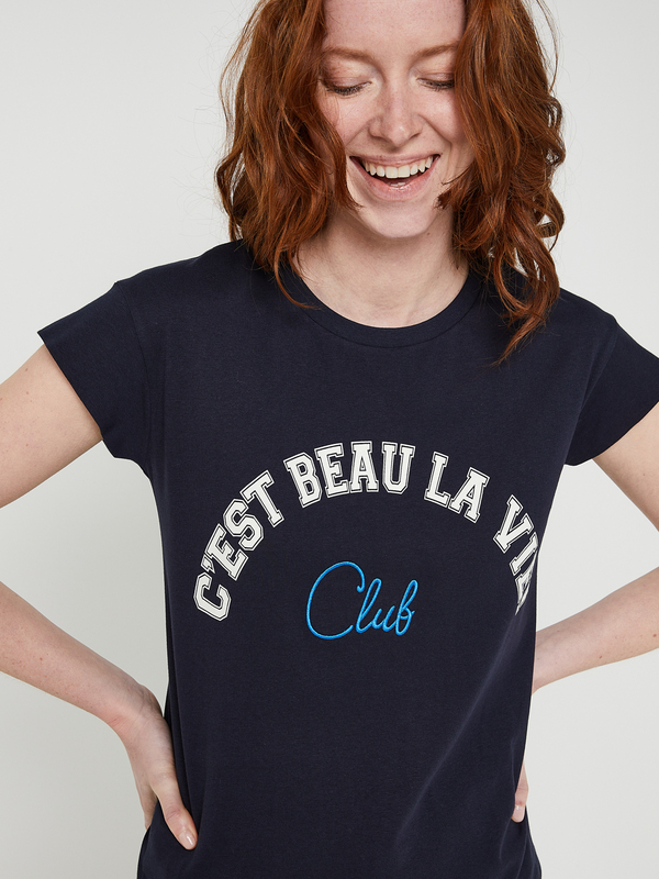 C EST BEAU LA VIE Tee-shirt Col Rond En Coton Bio, Logo Signature Sur La Poitrine Bleu marine Photo principale