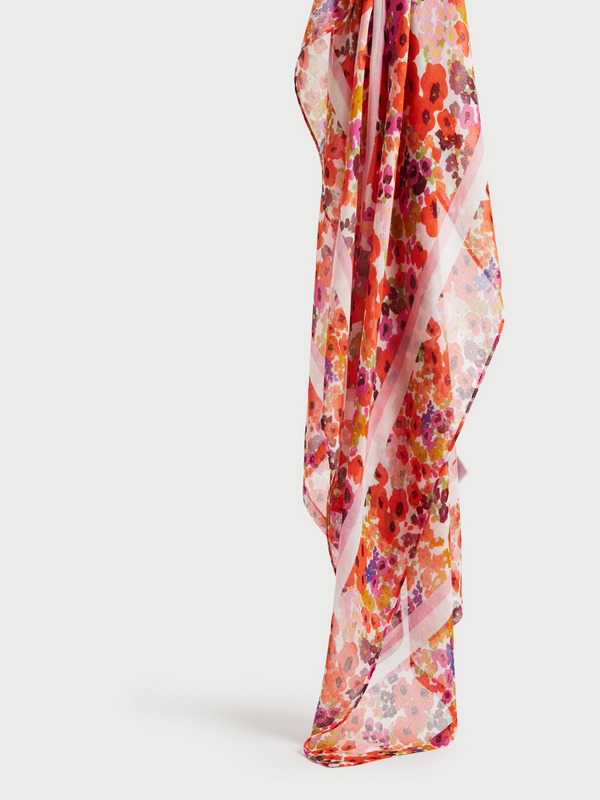 ESPRIT Foulard Imprimé All-over Motif Fleurs Multicolores Ecru