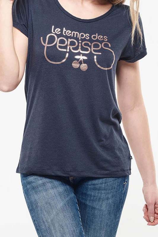 LE TEMPS DES CERISES Tee-shirt Logo Avec Lin Bleu 1023328