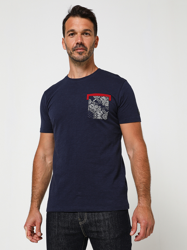 LE TEMPS DES CERISES Tee-shirt  Avec Poche Motif Cachemire Bleu marine Photo principale