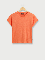 LE TEMPS DES CERISES Tee-shirt En Lin Uni Avec Micro Strass Ton Sur Ton Orange